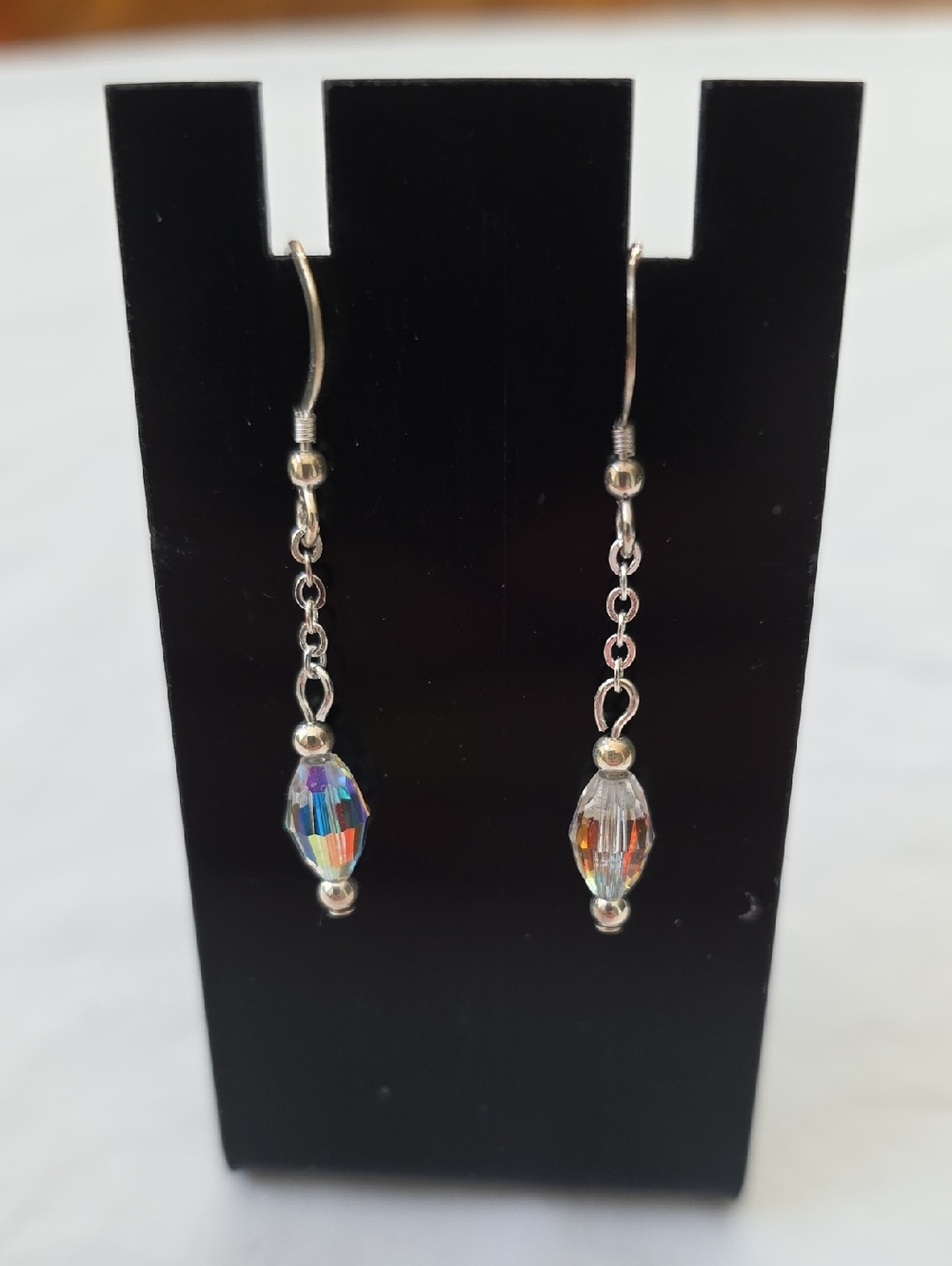 Sterling Silver Chain Drop Earrings with Swarovski Crystal Beads